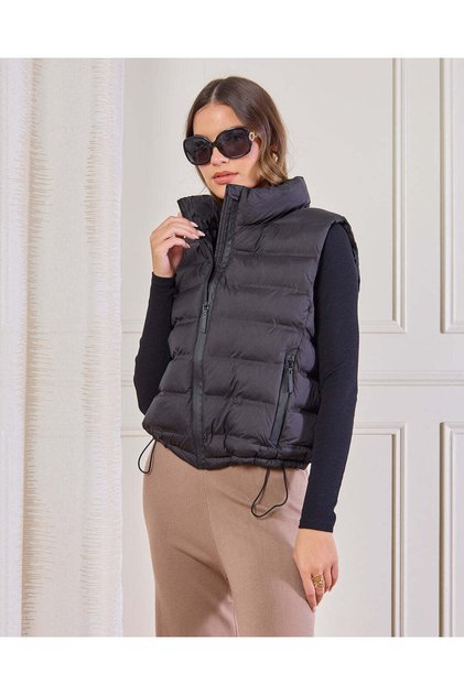 Women Black Padded Vest Jacket