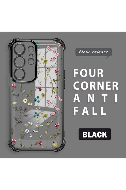 Samsung Galaxy S24 Ultra Compatible Transparent Silicone Flutter Protective Case Flower Patterns