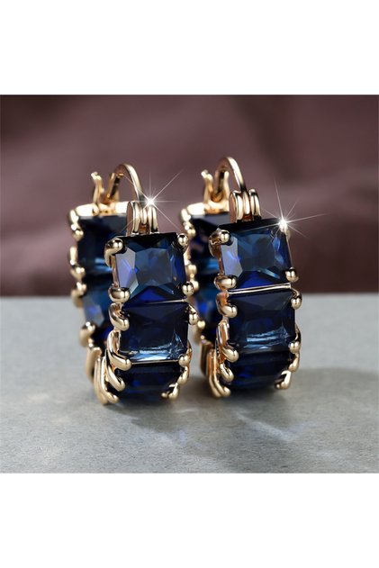 WC1808-1 Female Square Zircon U Shaped Hoop Earrings for Women Champagne Golden Color Blue CZ Small