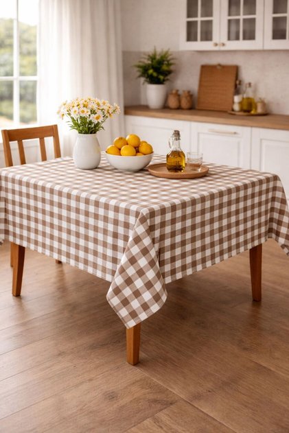 Checkered Tablecloth, Table Cloth, Picnic Cover, Duck Fabric, Water and Stain Repellent, Bohemian Style