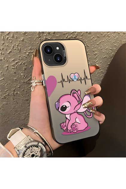 iPhone 15 Plus/14 Plus Compatible Stitch Couple Pattern Case Silicone Edge Hard Back Anti-Fall