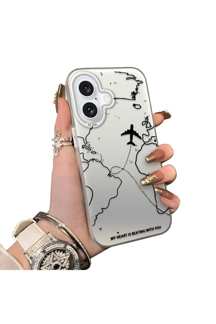 iPhone 16 Compatible Silicone Edge Hard Back Anti-Fall Case Airplane Patterns