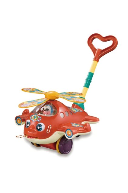 Jucarie de impins pentru copii, Ikonka, Elicopter cu elice mobila si sunete, maner detasabil, dimens
