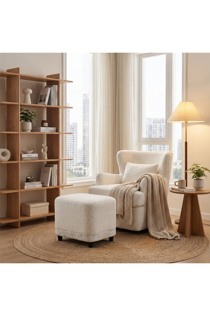 29" Wide Modern Bouclé Swivel Barrel Chair Wingback With Ottoman