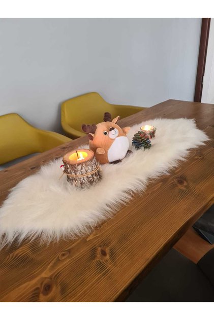 Cream Fur Plush Tablecloth Stylish Decorative Luxurious Elegant Modern Decorative Runner.