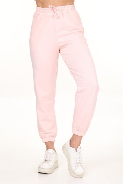 Women's Elastic Waist, Lace-Up Front, Elasticated Leg Openings, Two-Thread Pink Color Sweatpants.