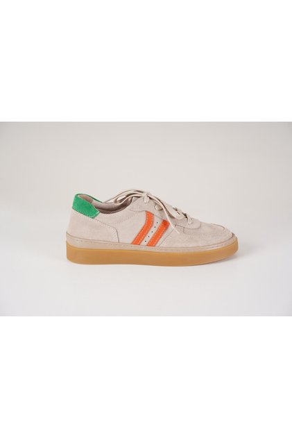 Sabbia Bej Süet Turuncu Detaylı Hakiki Deri Kadın Günlük Sneaker Ayakkabı