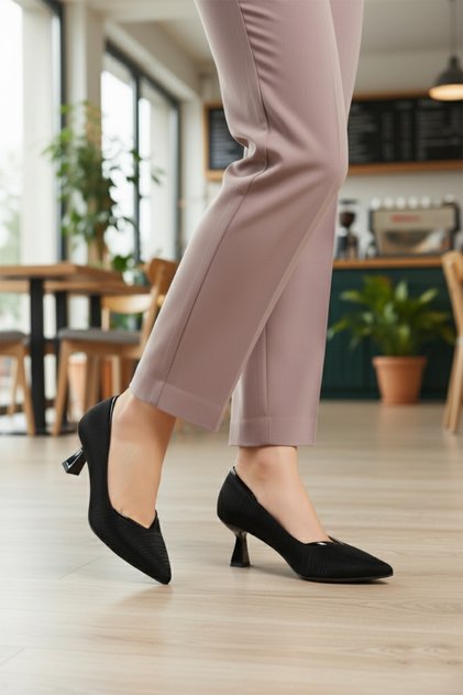 Black Satin Thin Heeled Women's Heeled Shoes 357188 Z