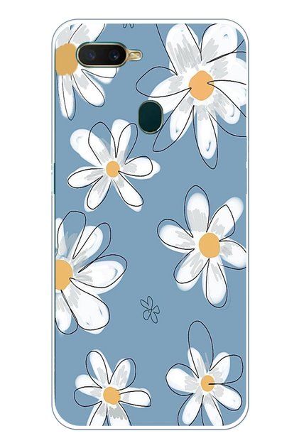 Oppo A5S-Ax7-A12 Compatible Blue Daisy Garden Printed Silicone Case
