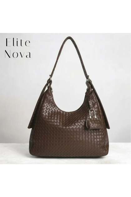 Charmli Knitted Patterned Soft Leather Casual Shoulder Bag Brown