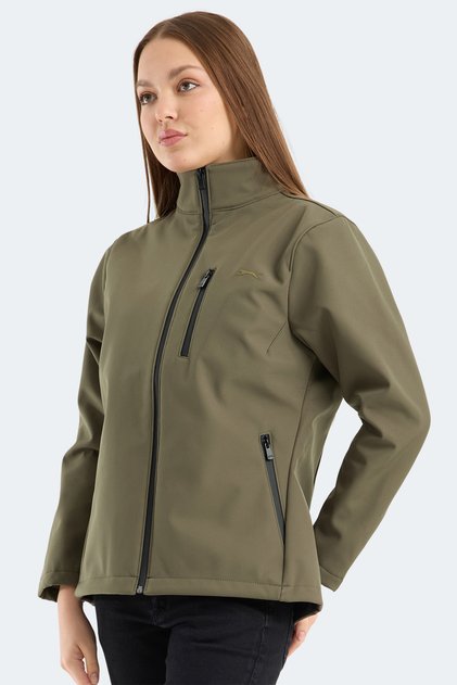 HIP STYLE Kadın Dik Yaka Fermuarlı Haki Mont & Kaban