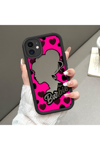iPhone 11 Compatible Fall Resistant Black Silicone Case Mirror Faced Barbie Patterns