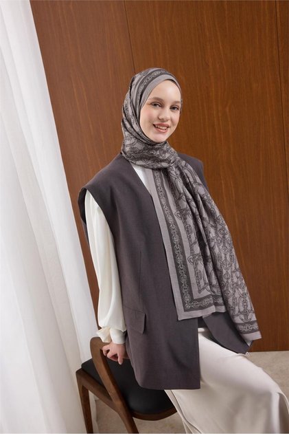 Viskon Mayda Shawl Powder Mink Chain Patterned Tok Duruşlu 190X70