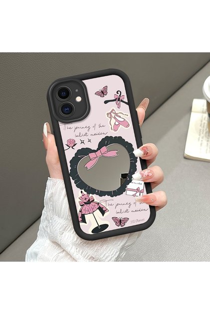 iPhone 12 Compatible Fall Resistant Black Silicone Case Mirror Faced Heart Patterns