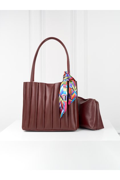 Marta Pleated Leather Puppy Scarf Detailed Handbag and Shoulder Bag