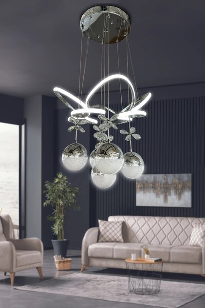 Kral Tacı 5 Top Modern Sarkıt Led Avize