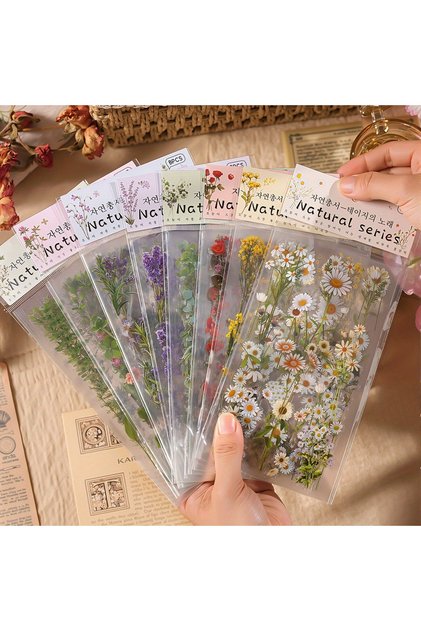 48 sheets 48 Sheets Flower Stickers Pack Plastic Self-Adhesive Decals for DIY Scrapbooking Journalin