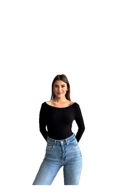 Modal Fabric Boat Neck Long Sleeve Flip-Flop Detail Badi̇ Oval Neck Body