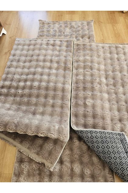 BUBBLE peluş pufidik kaymaz taban yumuşak modern yıkanabilir saçaklı 3lü takım75x250_75x1502adet