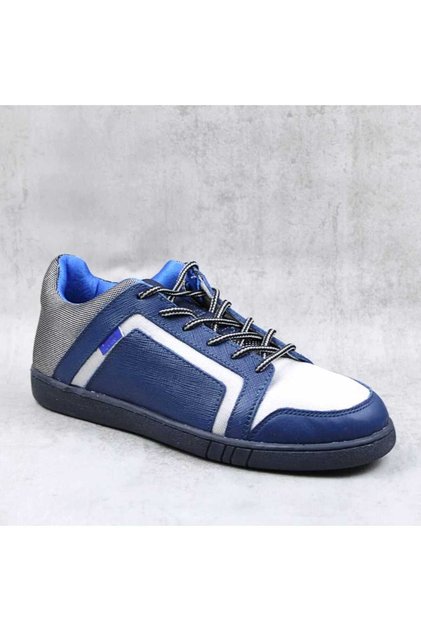 Sneakers dama , din piele naturala , cu insertii argintii 7013-ALBASTRU/GRI