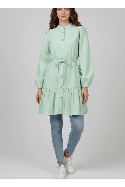 Long Shirt with Elastic Cuff Detail at the Waist