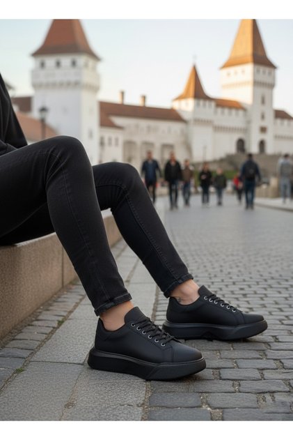 Men's Black Thick Sole Casual Shoes for Daily Use