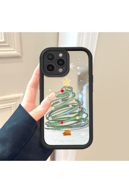 iPhone 14 Pro Compatible Christmas Tree Mirrored Anti-Fall Silicone Phone Case