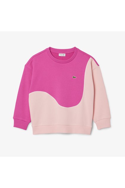 Çocuk Bisiklet Yaka Renk Bloklu Pembe Sweatshirt