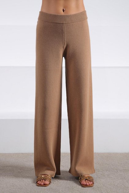 Camel Cashmere High Waist Wide Leg Women's Knitwear Pants