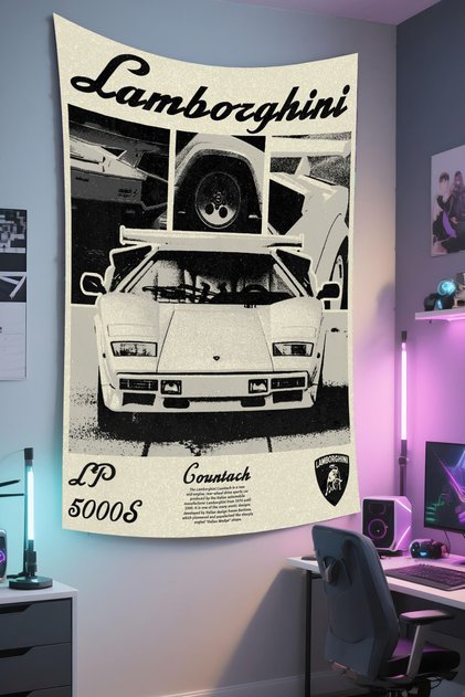 Gamer Wall Covering – Car Themed, High-Quality Fabric, Tapestry Wall Carpet