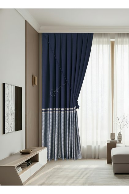Kumlu Doku Zincir Desen Sık Pileli Modern Pano Fon Perde