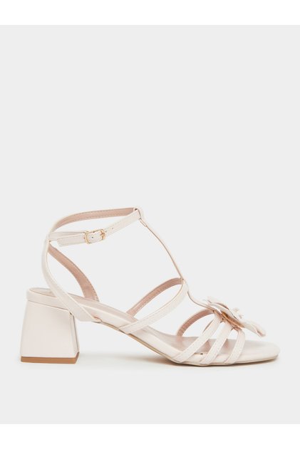 Ankle Strap Heel Sandals with Flower Detail