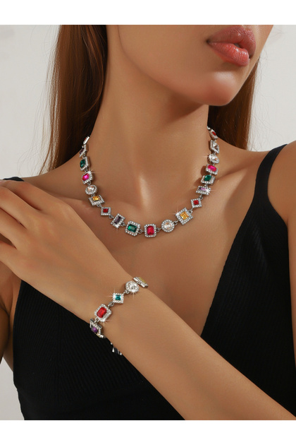 Geometric Necklace and Bracelet Set