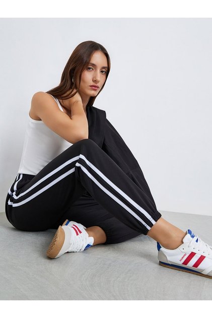 Women's Solid Elastic Drawstring Waist With Double Lines Detail Joggers