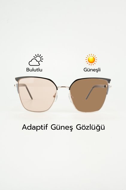 Sophia Adaptive Beige Metal Cat Eye Sunglasses | Auto Darkening Glass Color