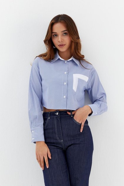 Striped Double Pocket Crop Indigo