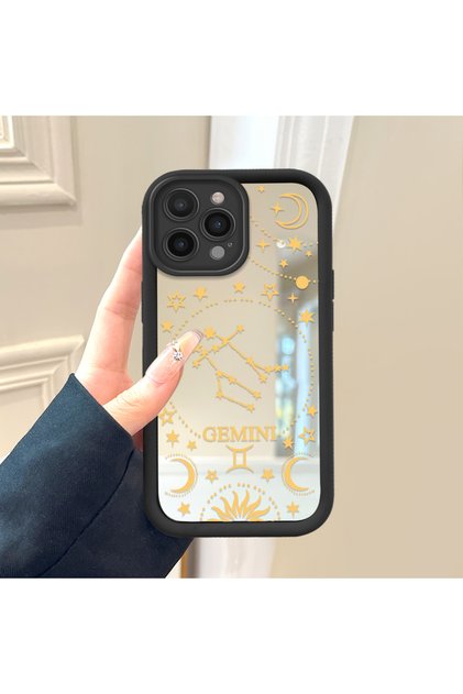iPhone 14 Pro Compatible Anti-Fall Silicone Phone Case with Zodiac Mirror