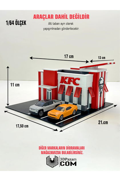 Butik 3D Baskı 1/64 Ölçekli KFC Bina Tasarımlı Diorama Araç