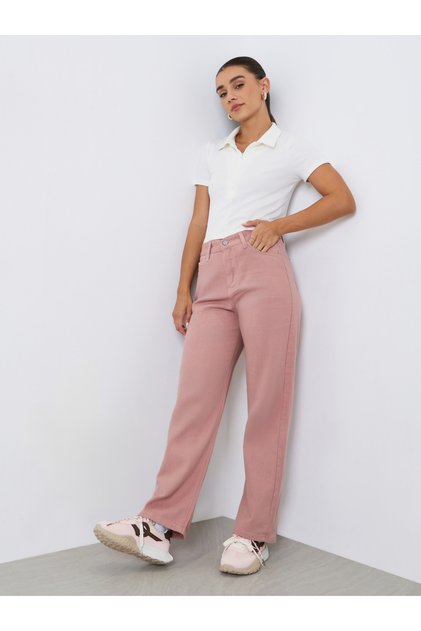 Women Pink Wide Leg Jeans