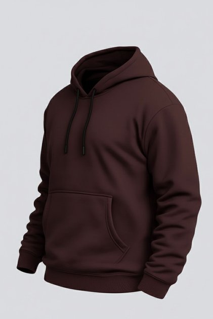 Men's Comfortable Basic Brown Hooded Sweatshirt