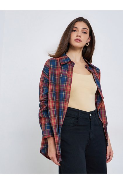 Checked pattern, everyday loose and casual Oversized Shirt