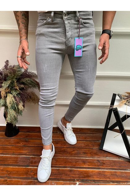 Erkek Slimfit Skinny Kesim Likralı Yıpratmalı Kot Pantolon