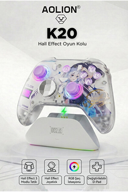 K20 Hall Effect 3 Modlu Oyun Kolu- Switch/PC/IOS/ANDROID Uyumlu Şarj Standlı