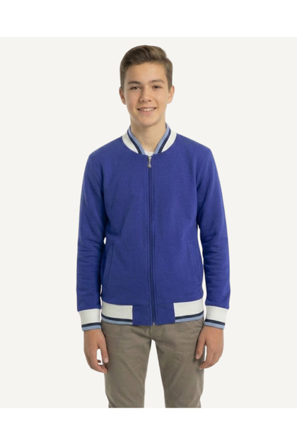 Boy's School Cardigan with Fleece, Blue Color, Cotton Lycra
