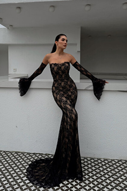 Sindimoda Bella Guipure Fish Design Evening Dress 84629- Trendyol Sindimoda Bella Guipure Fish Design Evening Dress 84629- Trendyol