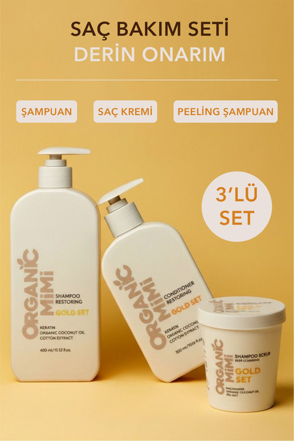 SAÇ BAKIM SETİ: Kuru Saçlar İçin Onarıcı Şampuan + Nemlendirici Saç Kremi + Peeling Şampuan