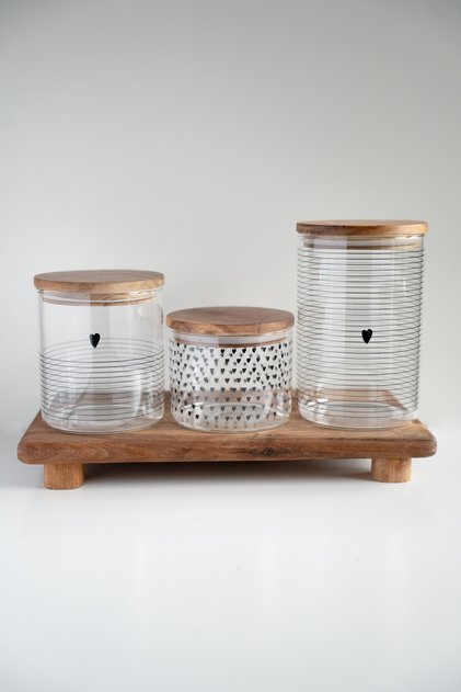 Love 3-Piece Acacia Vacuum Lid Borosilicate Glass Jar Set (1300+950+650ml)