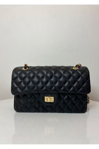Black Large Quilted Knitted Chain Women's Hand and Shoulder Bag