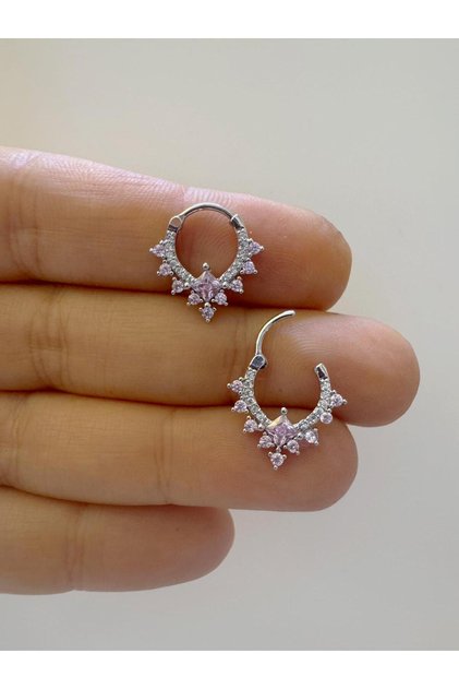 1 adet çelik zirkon taşlı septum daith helix lobe uyumlu piercing
