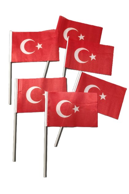 23x15 - Küçük Boy Sopalı Kumaş Türk Bayrağı 10 Adet